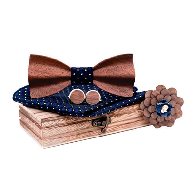 4Pcs Men's Black Walnut Wooden Bow Tie Set