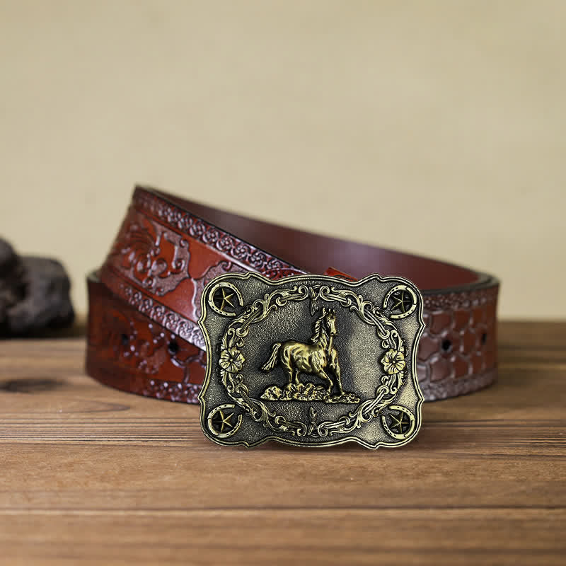 Men's DIY Wild Running Horse Buckle Leather Belt