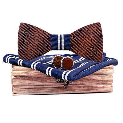 3Pcs Men's Hollow Leaves-shaped Wooden Bow Tie Set