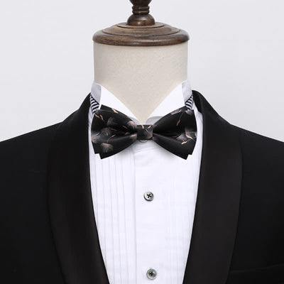 Men's Black Dandelion Flower Printed Bow Tie