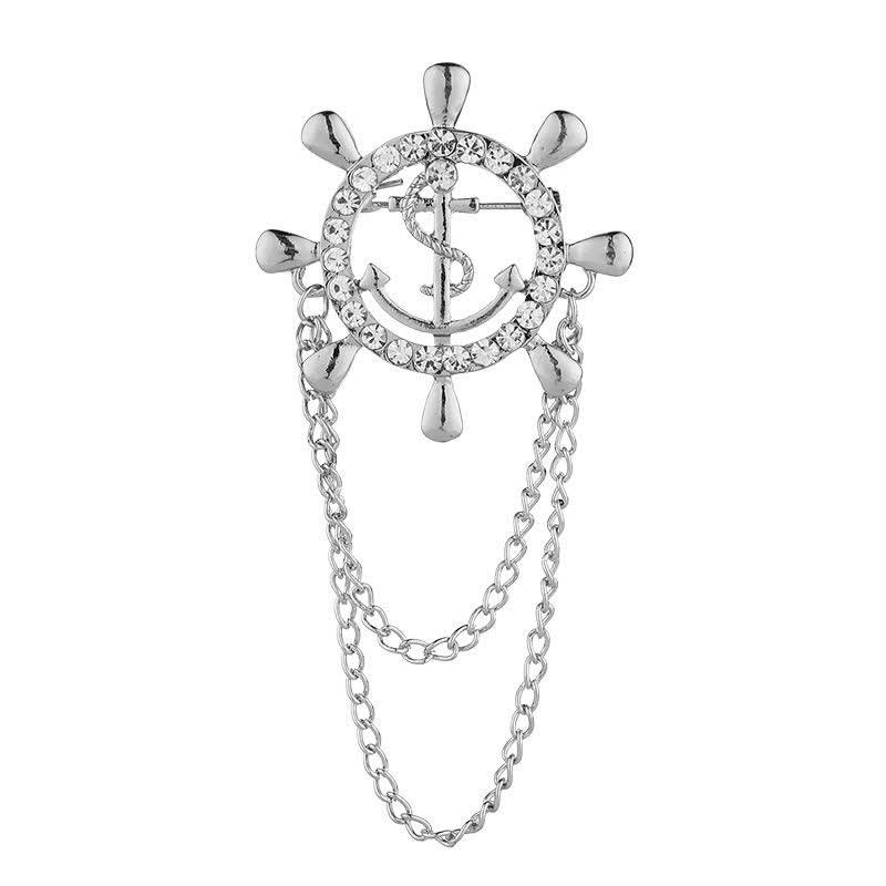 Men's Navy Ship Wheel Anchor Chain Brooch