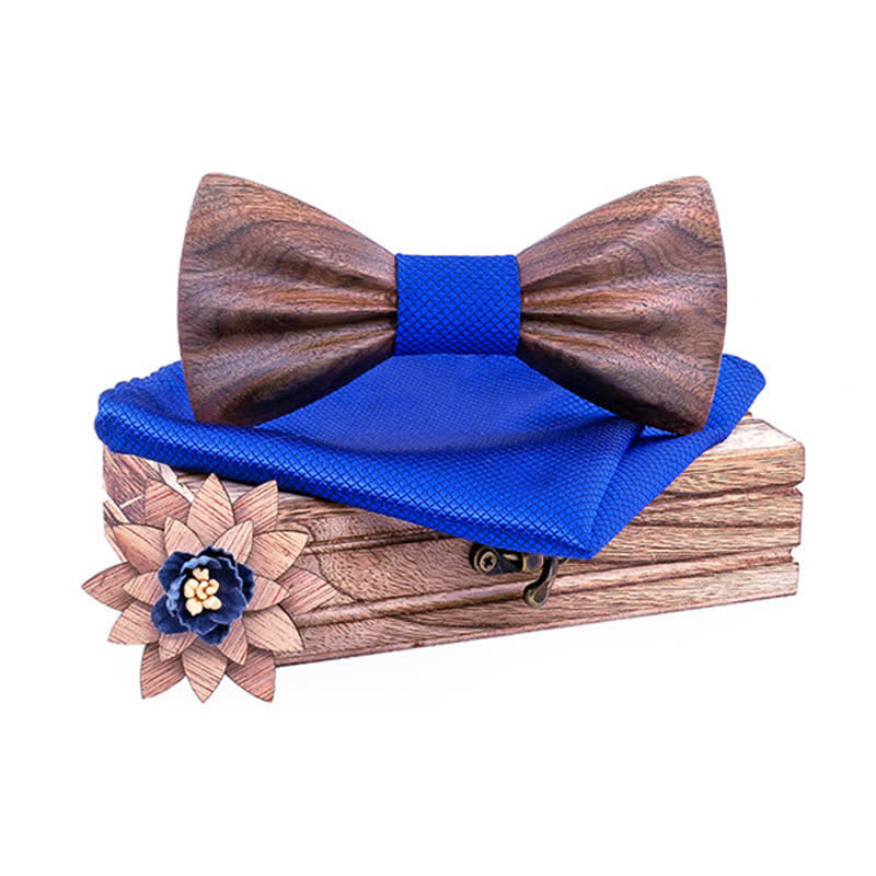 3Pcs Men's Hand Carved Crease Wooden Bow Tie Set