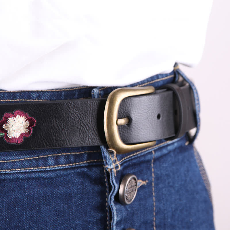 Women's Colorful Rose Embroidery Boho Leather Belt