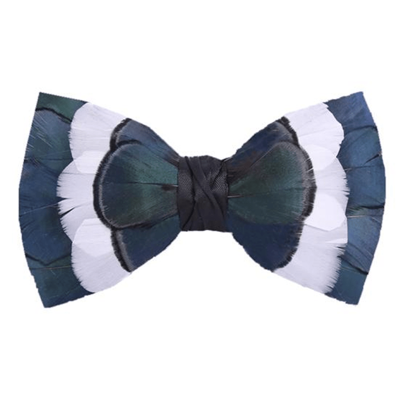 Blue & White Wildness Feather Bow Tie