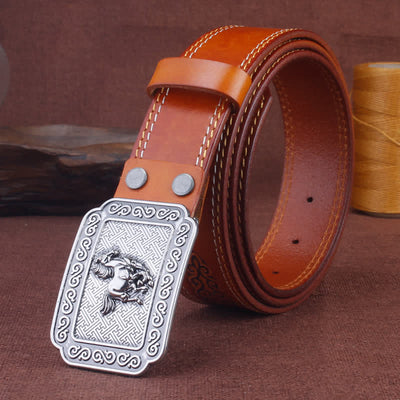 Men's Ethnic Cowboy Silver Horse Leather Belt