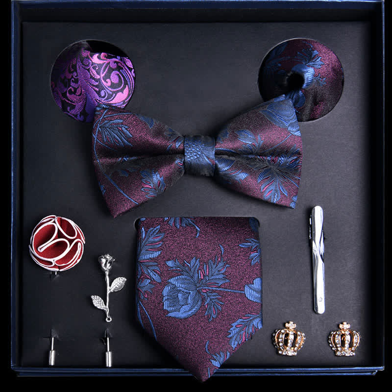 8Pcs Indigo Leaves Flower Vogue Necktie Bow Ties Gift Box