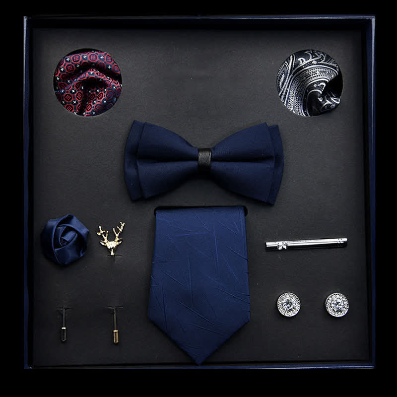 8Pcs Navy Blue Menswear Classic Business Bow Ties Gift Box