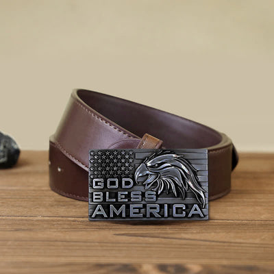 Men's DIY God Bless America Eagle Buckle Leather Belt