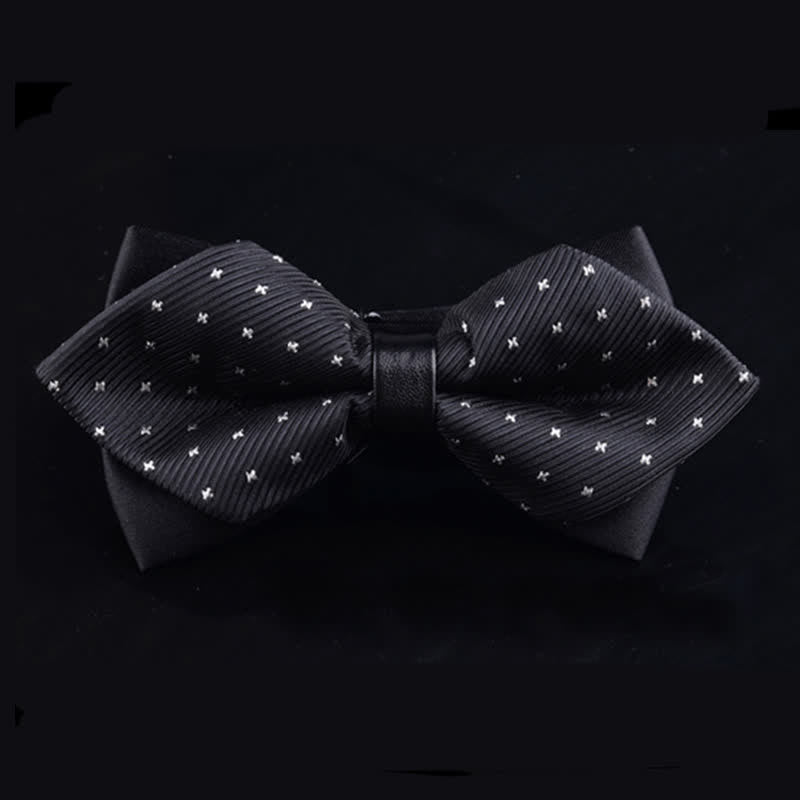 Men's Black Twill White Cross Pointy Bow Tie