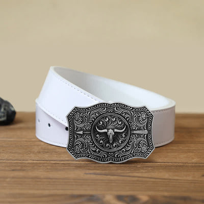 Men's DIY Long Horn Bull Arrow Buckle Leather Belt