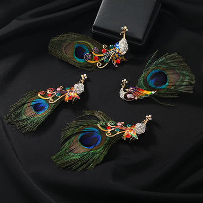 Women's Ethnic Colorful Peacock Feather Brooch