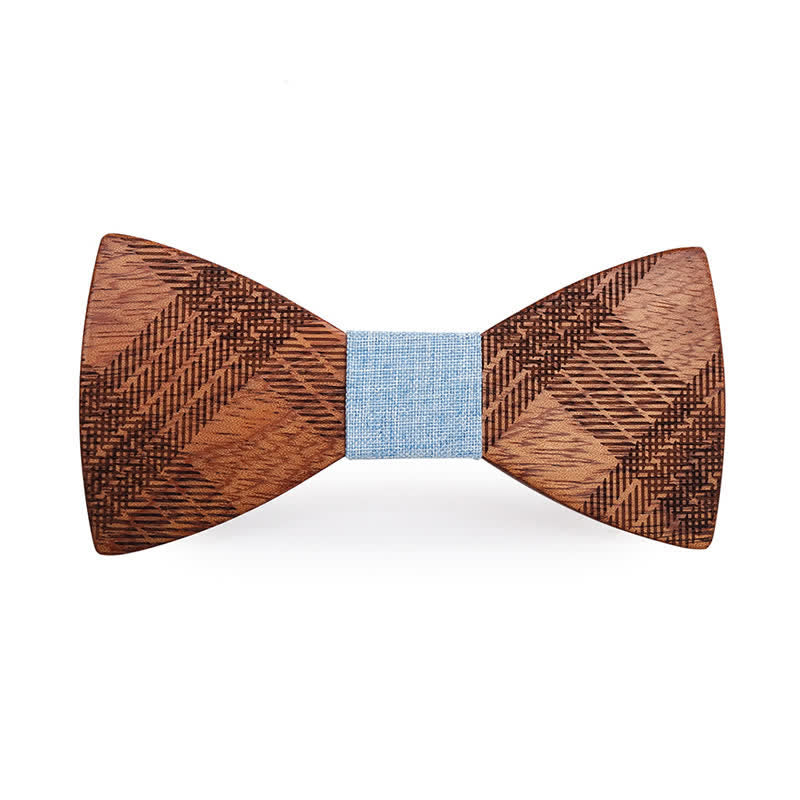 Men's Star Checker Pattern Wooden Bow Tie