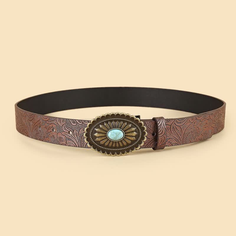 Women's Bohemian Style Vintage Turquoise Flower Leather Belt