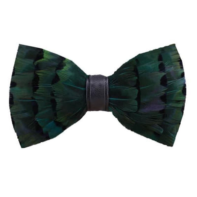 Dark Green Finch Tail Feather Bow Tie with Lapel Pin