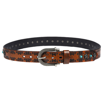 Men's Rivet Butterfly Carving Turquoise Inlay Leather Belt