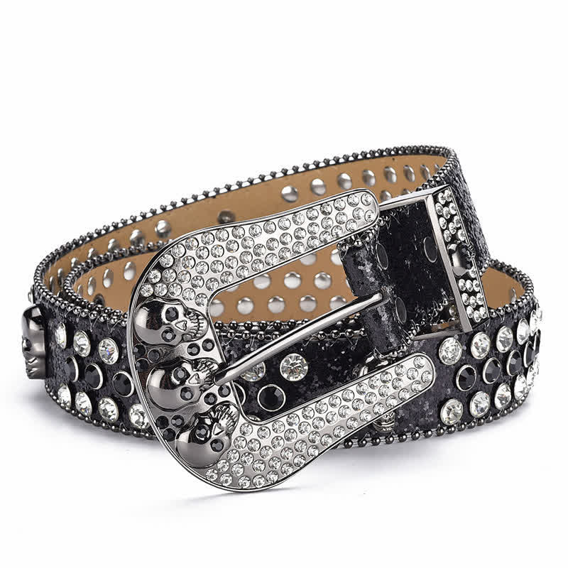 Women's Punk Skull Buckle Bead Edge Leather Belt