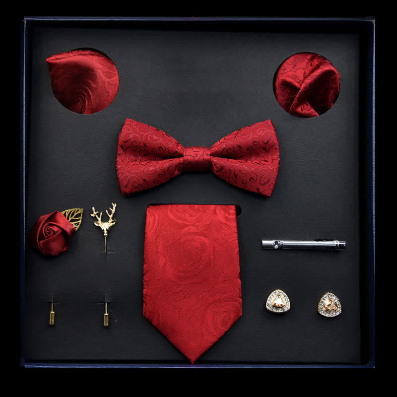 8Pcs Red Menswear Classic Business Bow Ties Gift Box
