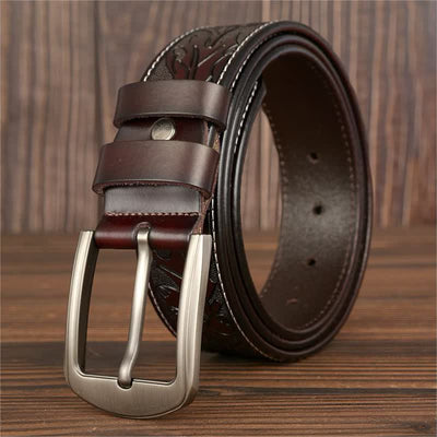 Men's Floral Embossed Pattern Leather Belt