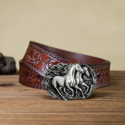 Men's DIY Wild Running Horses Buckle Leather Belt