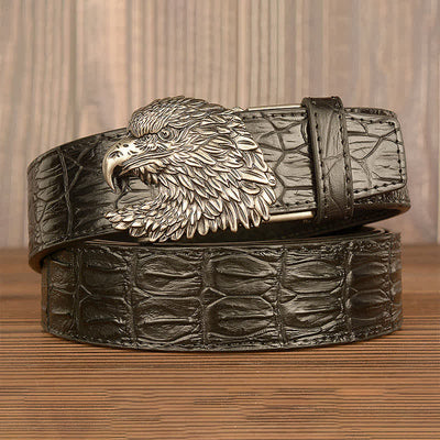 Men's Eagle Head Crocodile Embossed Leather Belt