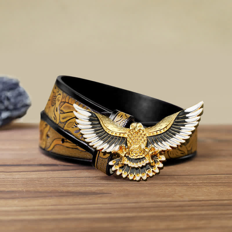 Men's DIY Golden Eagle Spread Wings Buckle Leather Belt