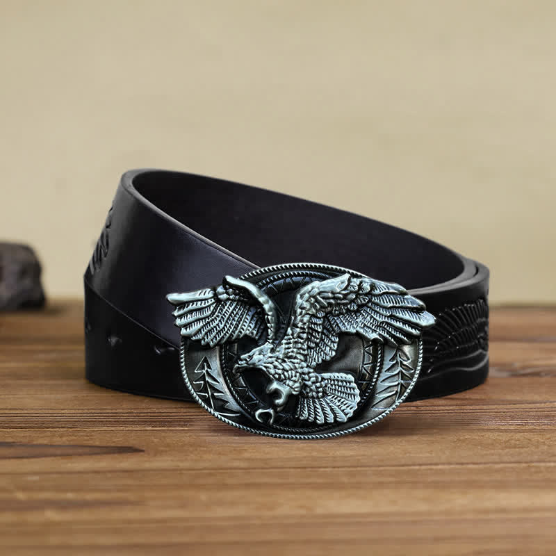 Men's DIY Flying Bald Eagle Buckle Leather Belt