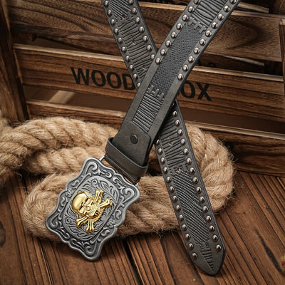 Men's Punk Skull Buckle Rivet Studded Leather Belt