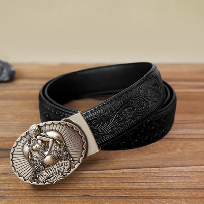 Men's DIY The Devil Comes Smiling Automatic Buckle Leather Belt