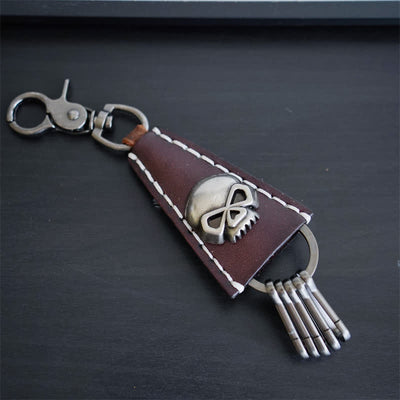 Punk Skull Head Handmade Leather Keychain