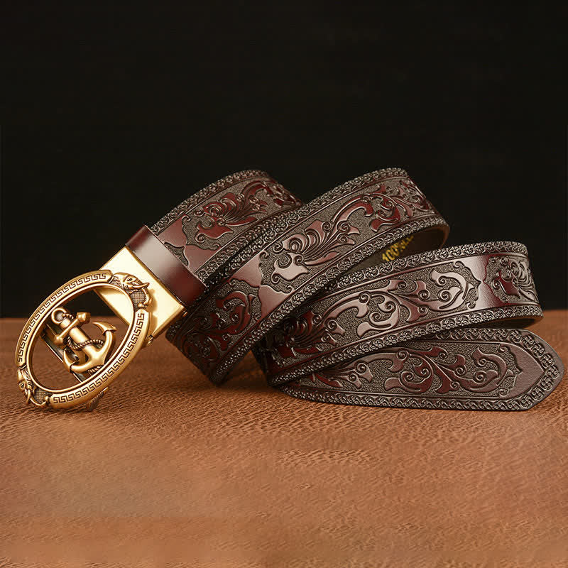 Men's Nautical Anchor Buckle Leather Belt