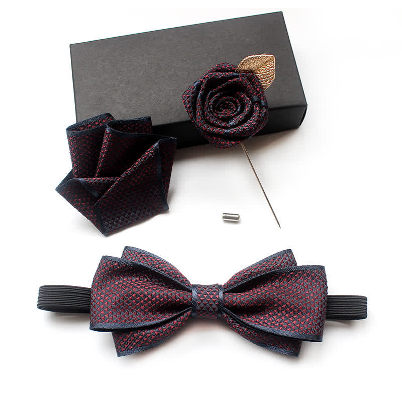 3Pcs Men's Micro Check Wedding Groom Bow Tie Set