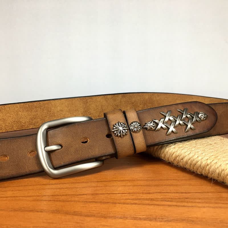 Men's Retro Decorative Carving Rivet Leather Belt