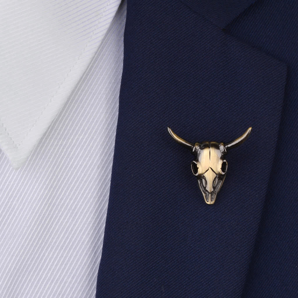 Men's Punk Charm Bull Head Brooch Pin