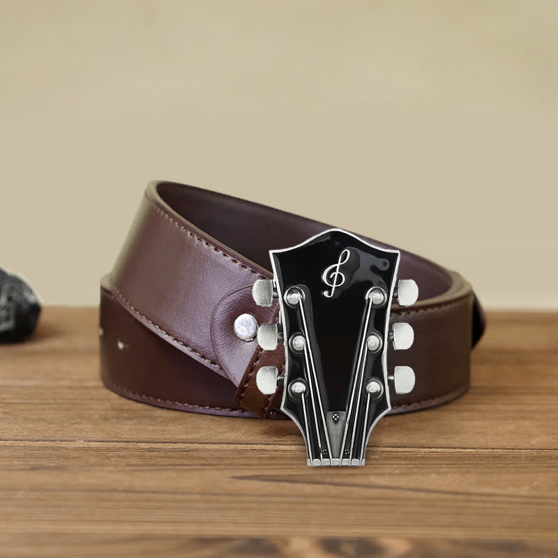 Men's DIY Musical Guitar Headstock Buckle Leather Belt