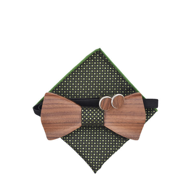 3Pcs Men's Black Walnut Wooden Bow Tie Set