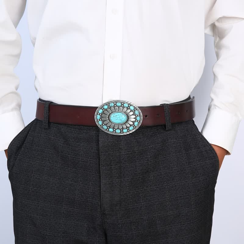Men's DIY Dazzling Turquoise Buckle Leather Belt