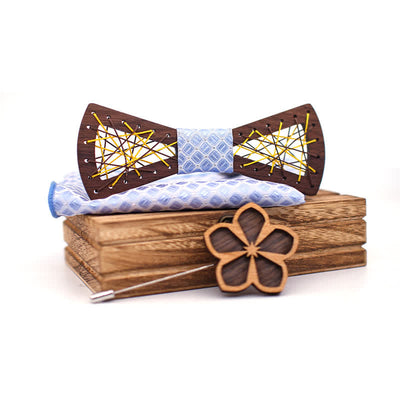 3Pcs Men's Woven Embroidered Wooden Bow Tie Set