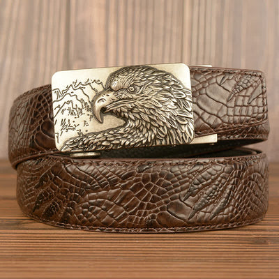 Men's Carved Eagle Crocodile Pattern Leather Belt