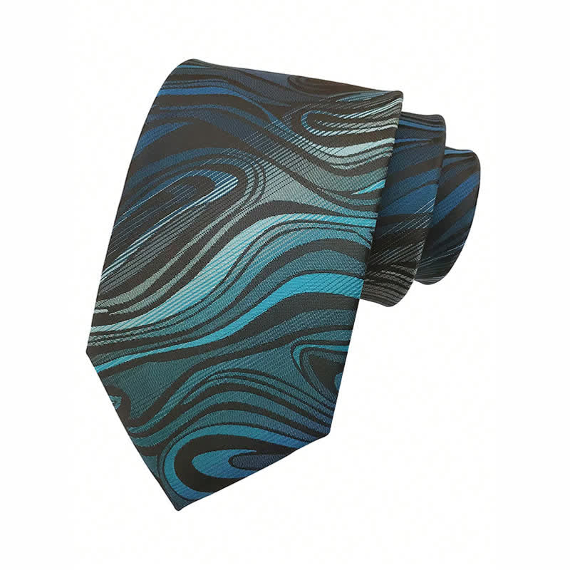 3Pcs Men's DarkCyan Wavy Ripple Necktie Set