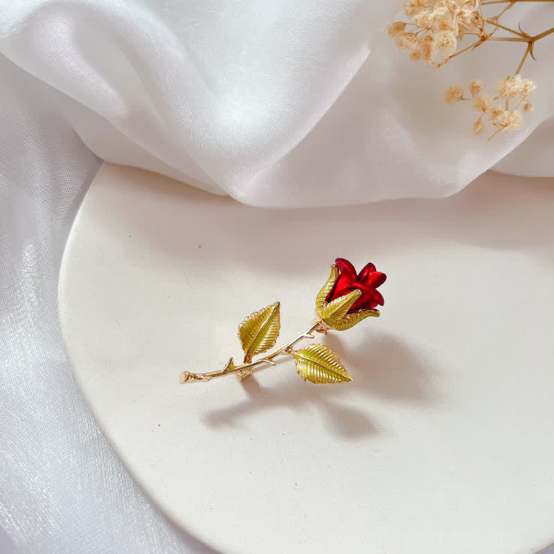 Women's Exquisite Rose With Stem Brooch