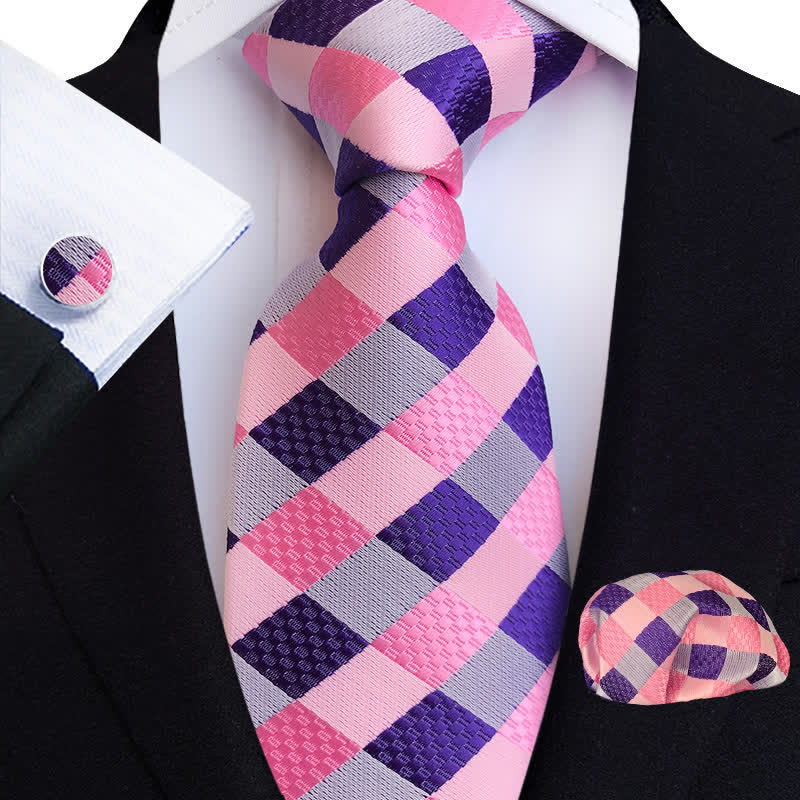 3Pcs Men's Bright Color Plaid Necktie Set