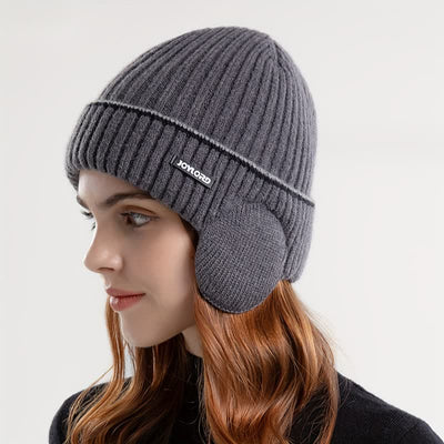 Unisex Solid Color Earflap Elastic Thickened Knit Hat