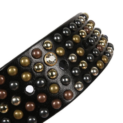 Stylish Nailheads Rhinestone Studded Rivet Leather Belt