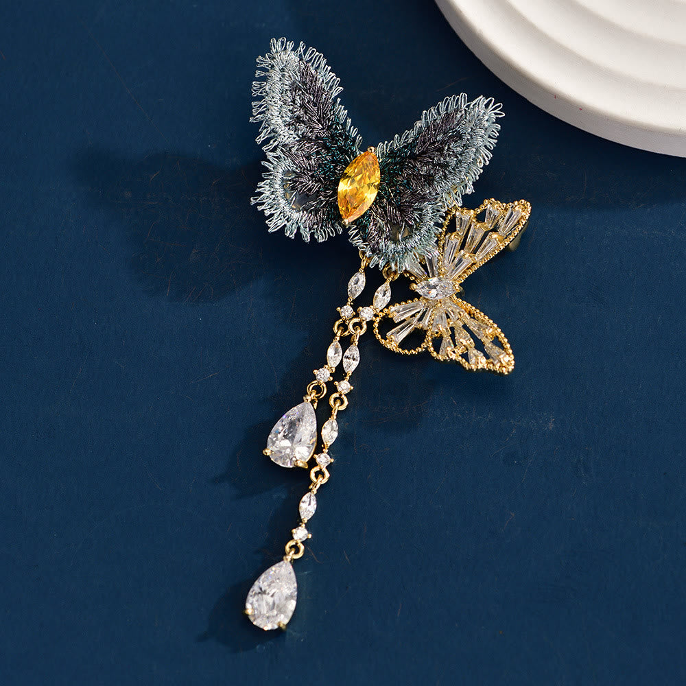 Women's Elegant Blue Butterfly Tassel Brooch