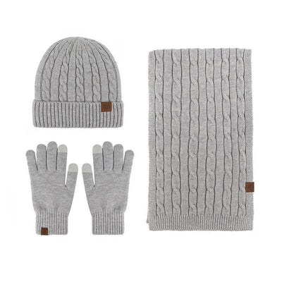 3Pcs Unisex Alpaca Warm Hat Scarf Gloves Set