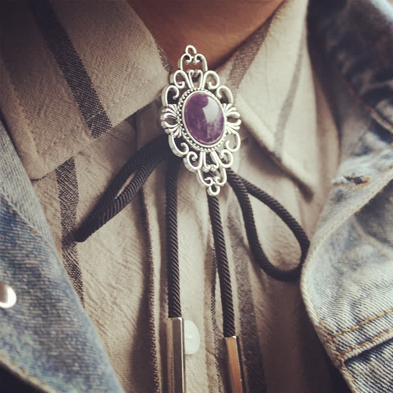 Unique Art Stone Medallion Pendant Bolo Tie