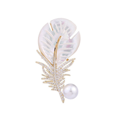 Women's Pearl Shell Feather Brooch