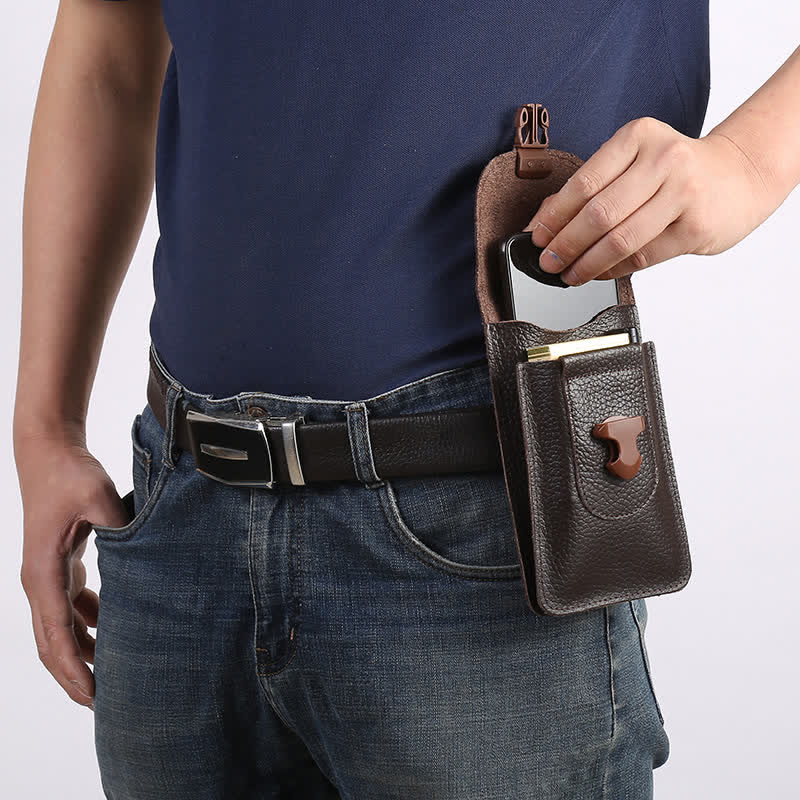 Release Buckle Cellphone Carrying Leather Belt Bag