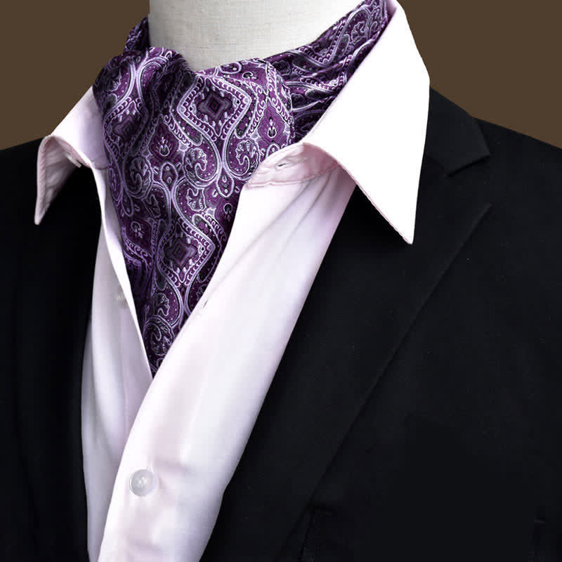 Purple Leisure Prom Gents Floral Ascot Paisley Cravat