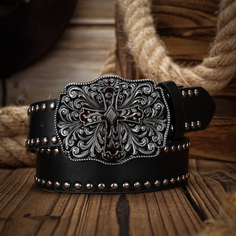 Men's Cowboy Western Animal Rivet Studded Leather Belt